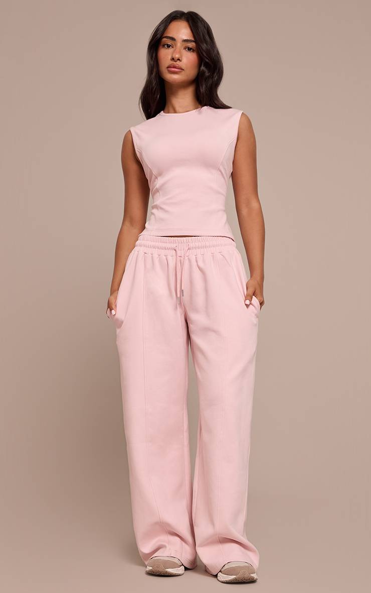 Rose Jogging Petite Taille À Jambes Larges Avec Cordon De Serrage En Jersey Interlock