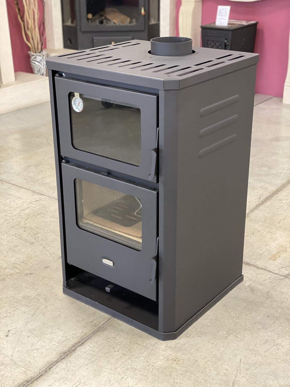 Prity FG D Kaminofen mit Backofen - 14 kW, Metall, Schwarz, Holz, Holzbriketts