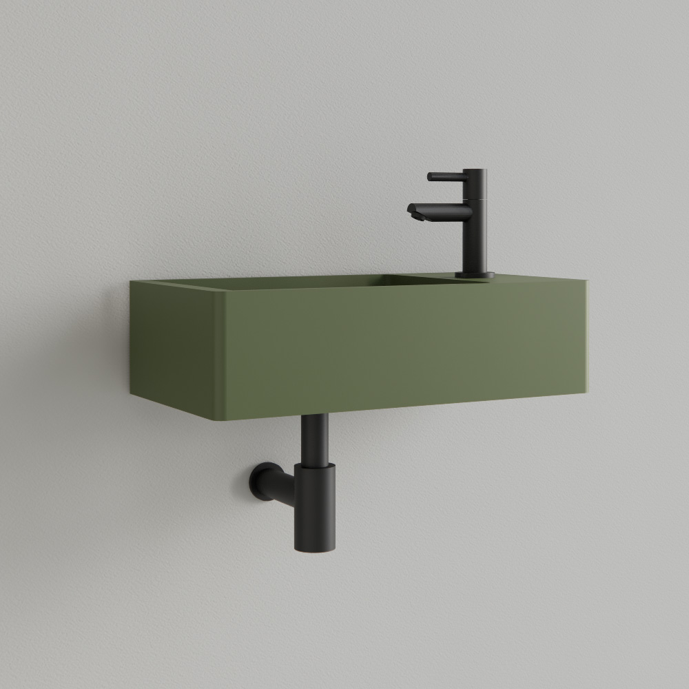 Sanigoods Luko fontein 40x22cm rechts met kraangat olijfgroen