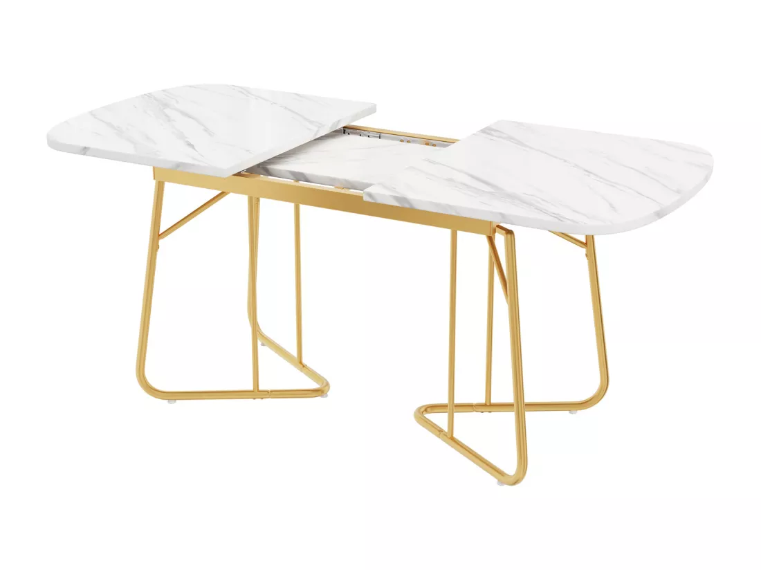 Table à manger avec structure en marbre, table à manger extensible 140/180*80 cm, pieds de table en métal doré, convient pour 4 à 6 personnes