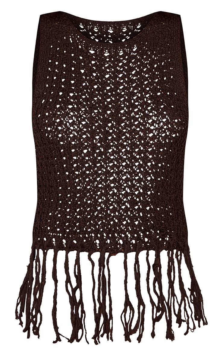 Chocolat Haut En Crochet À Col Bateau Avec Franges