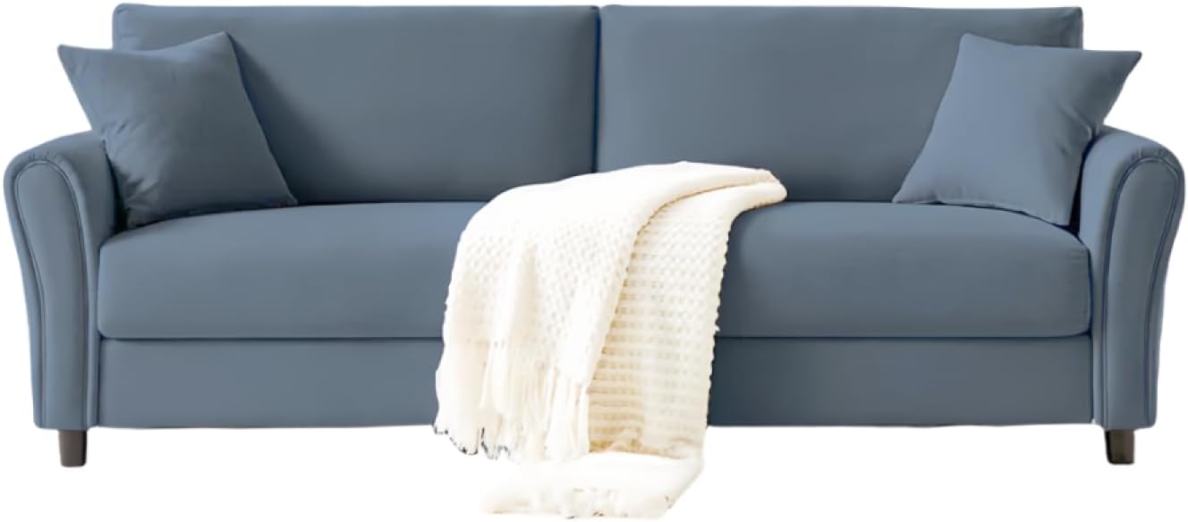 CONCEPT USINE | Canapé Droit en Tissu Effet Lin 4 Places | Lucerne Bleu Clair | Design Moderne et Elégant | Confort Luxueux | Coussins Assortis | Dimensions 212 x 78 x 87 cm PG3054544