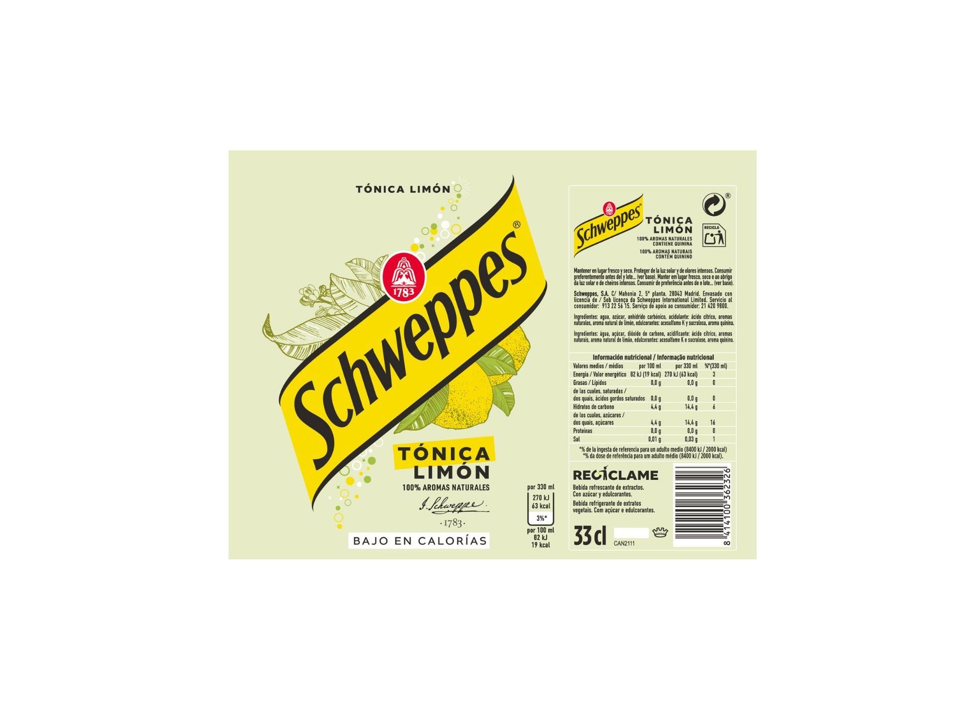 ÁGUA TÓNICA SCHWEPPES LIMÃO LATA 0.33L