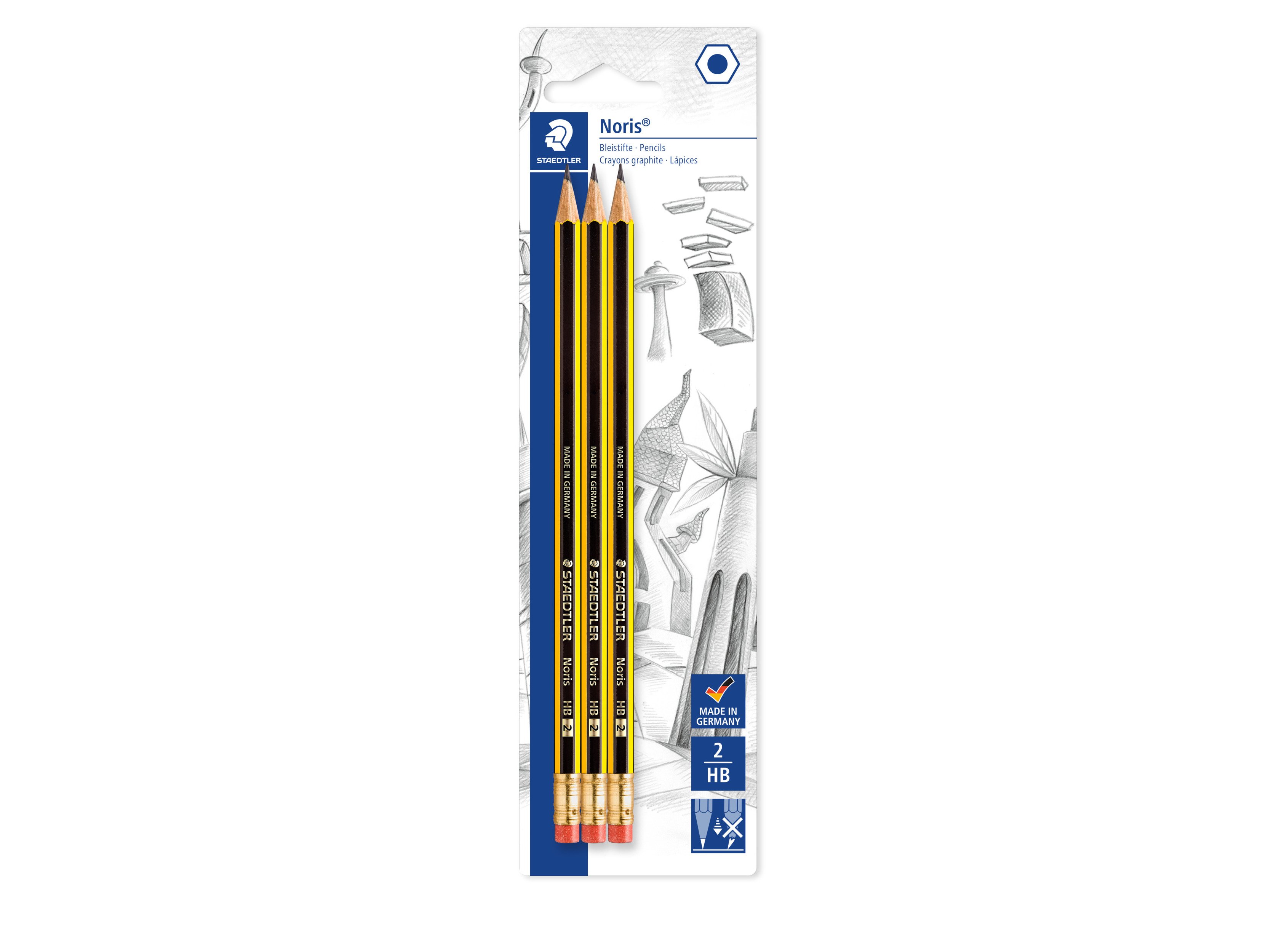 LÁPIS GRAFITE NORIS STAEDTLER HB COM BORRACHA 3 UNIDADES