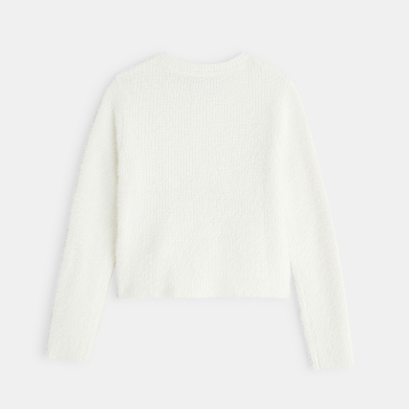 Gilet en tricot fluffy blanc fille