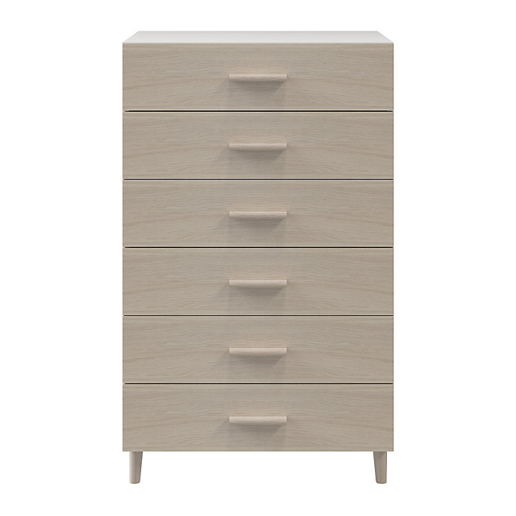 Commode sur pieds blanche et effet chêne 6 tiroirs GoodHome Atomia H. 123,5 x L. 75 x P. 47 cm