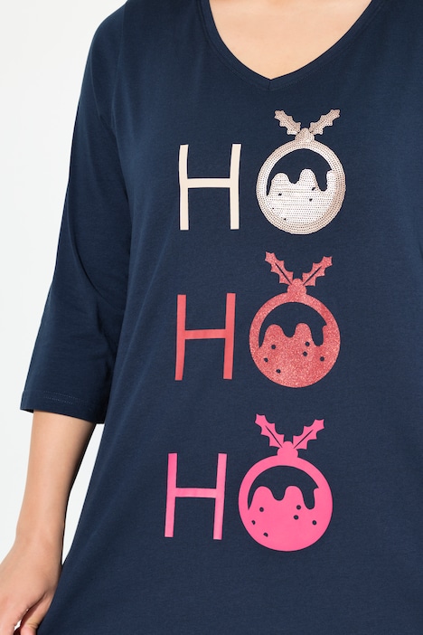 Longshirt, Ho Ho Ho, A-Linie, V-Ausschnitt, 3/4-Arm
