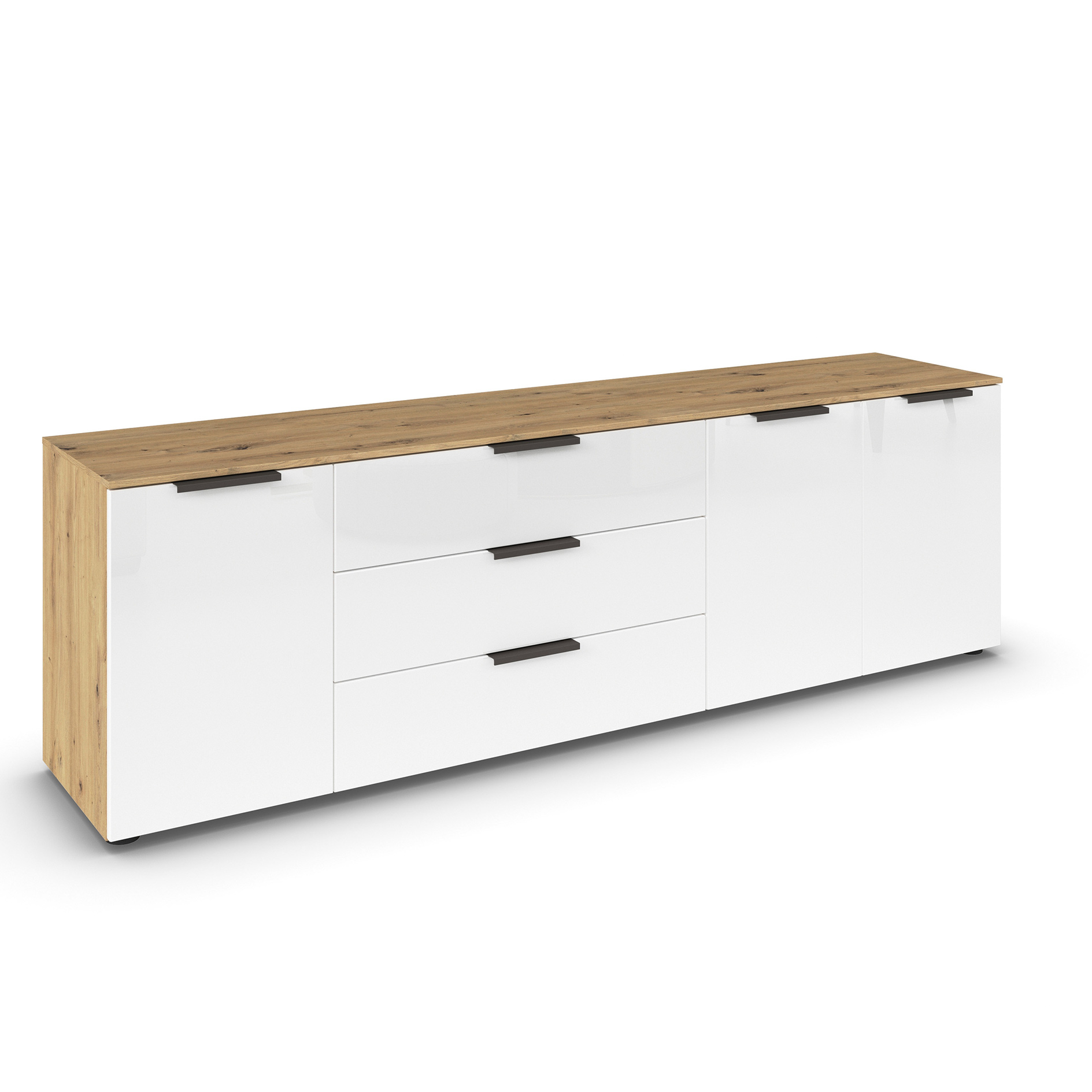 Lowboard - Artisan Eiche-weiß - Glasfront - 199 cm