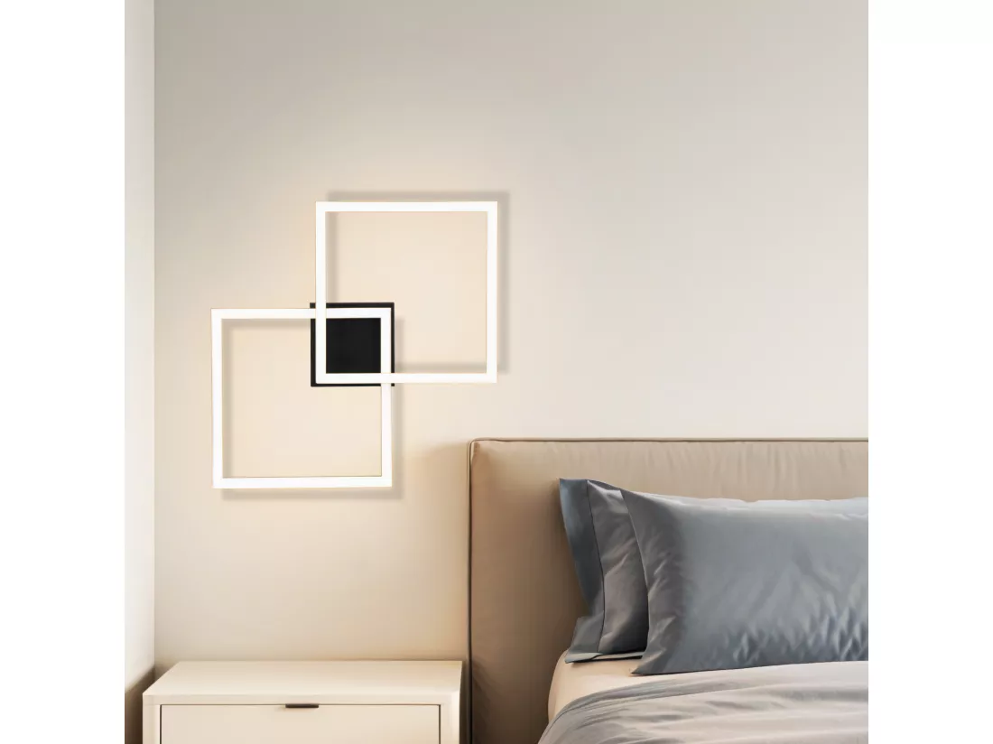 NETTLIFE Plafonnier LED plafonnier chambre 24W lampe de salon blanc chaud moderne noir carré
