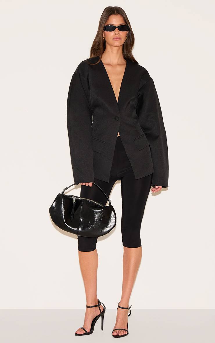 Noir Blazer À Taille Cintrée Manches Cocon Avec Poches
