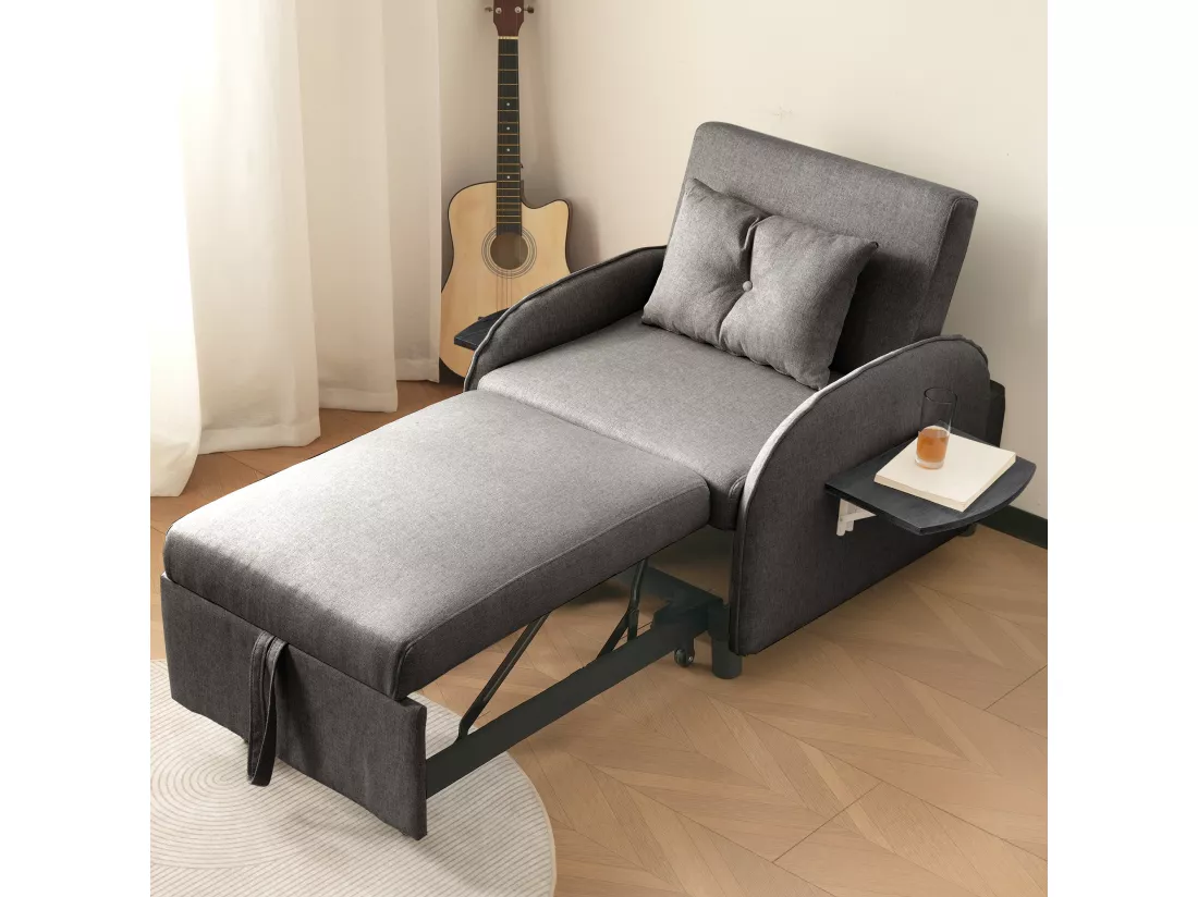 Canapé-lit simple multifonctionnel – avec fonction lit, chaise longue et fauteuil, canapé-lit réglable en trois positions, tables à thé pliantes