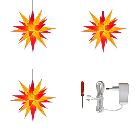 Herrnhuter Sterne Innenstern A1e gelb/rot (13cm) 3er Set LED Inklusive Netzteil