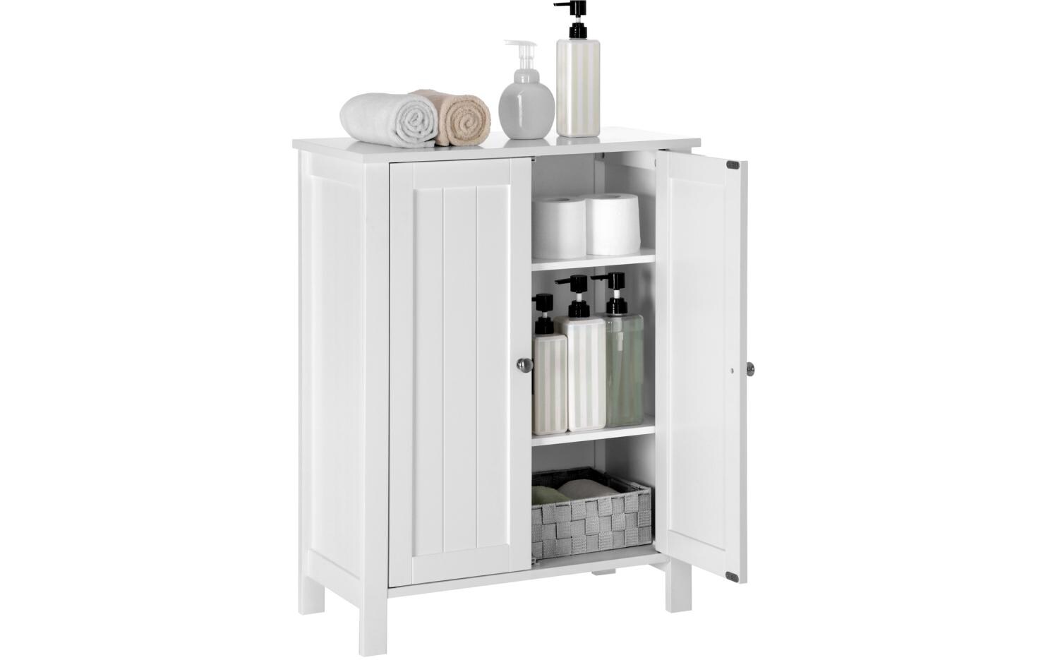 Badezimmerregal mit Doppeltür 60 x 80 cm, Weiss<br>Schrank mit verstellbarem Einlegeboden