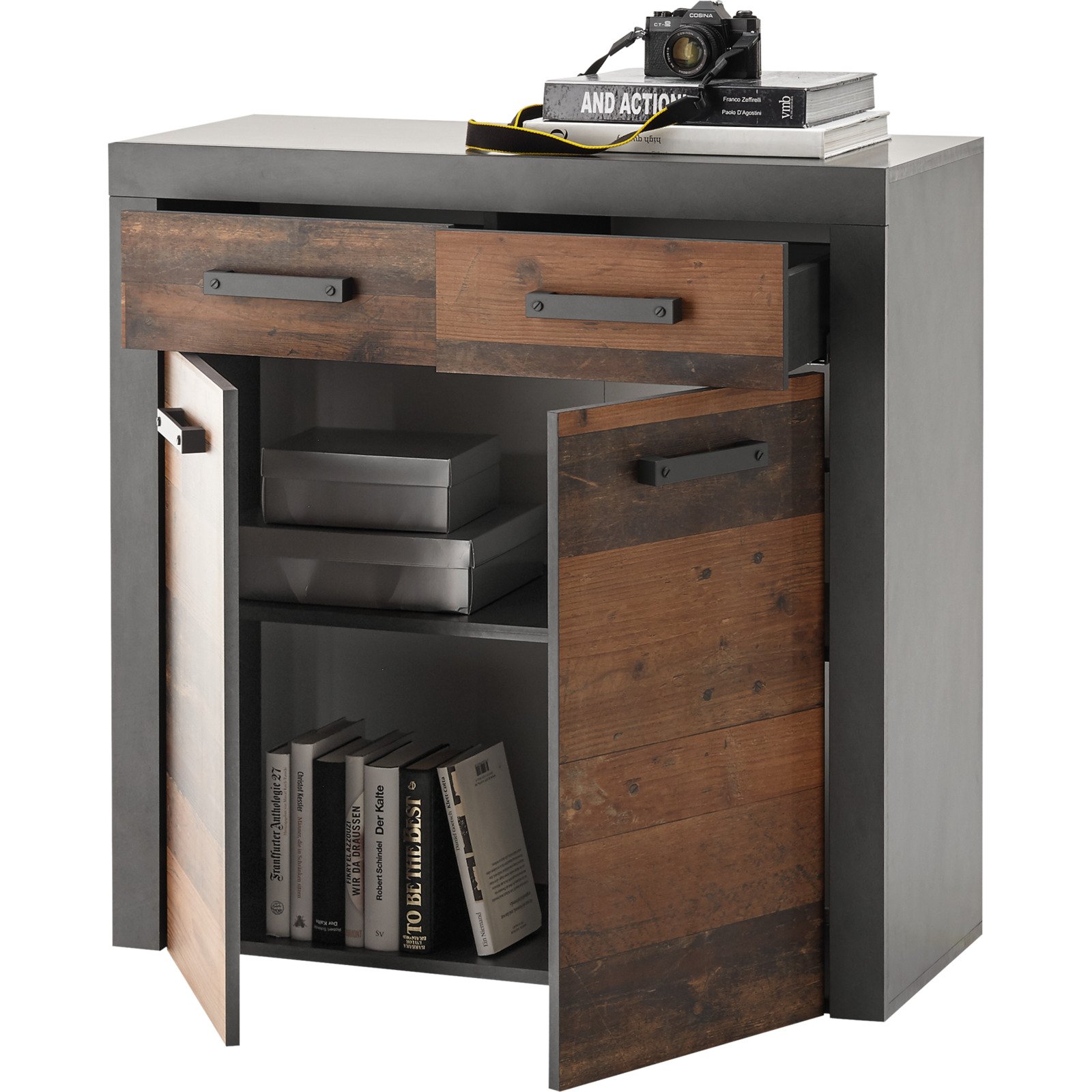 Kommode India 90 Dekor Old Wood Matera anthrazit 90 x 92 x 38 cm