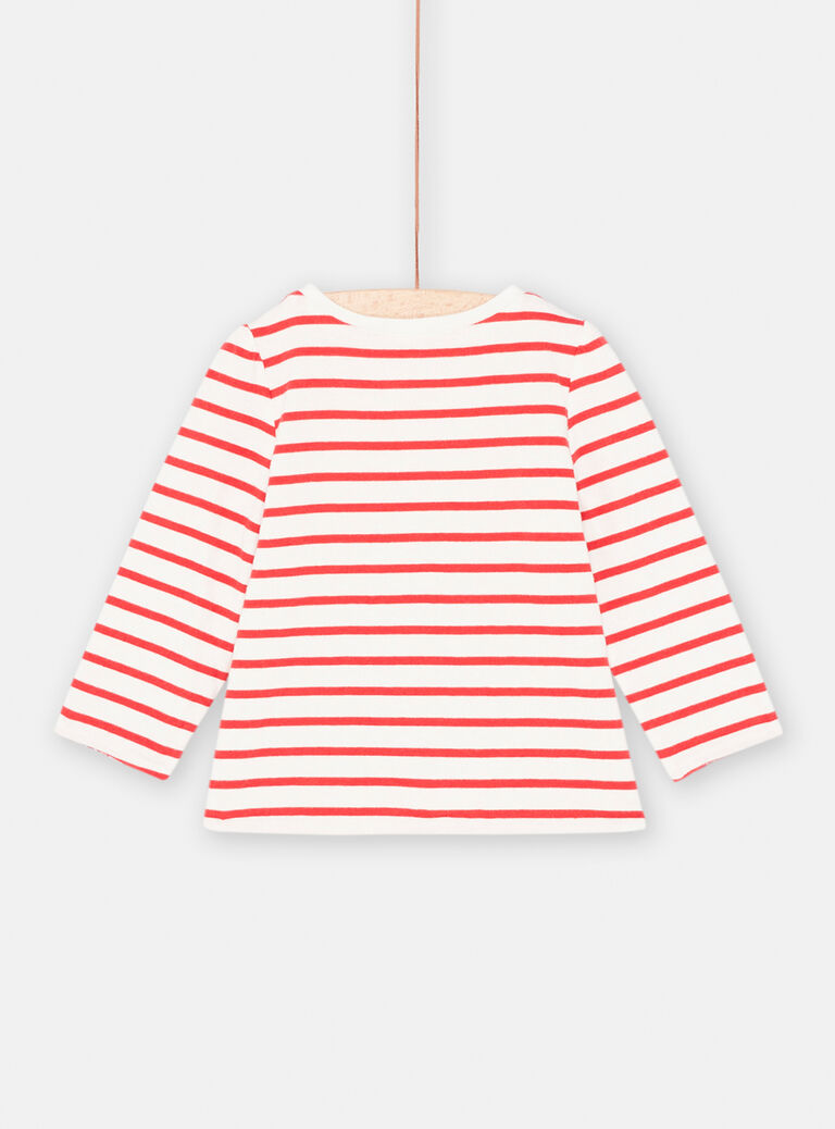 T-shirt rouge et blanc réversible bébé fille