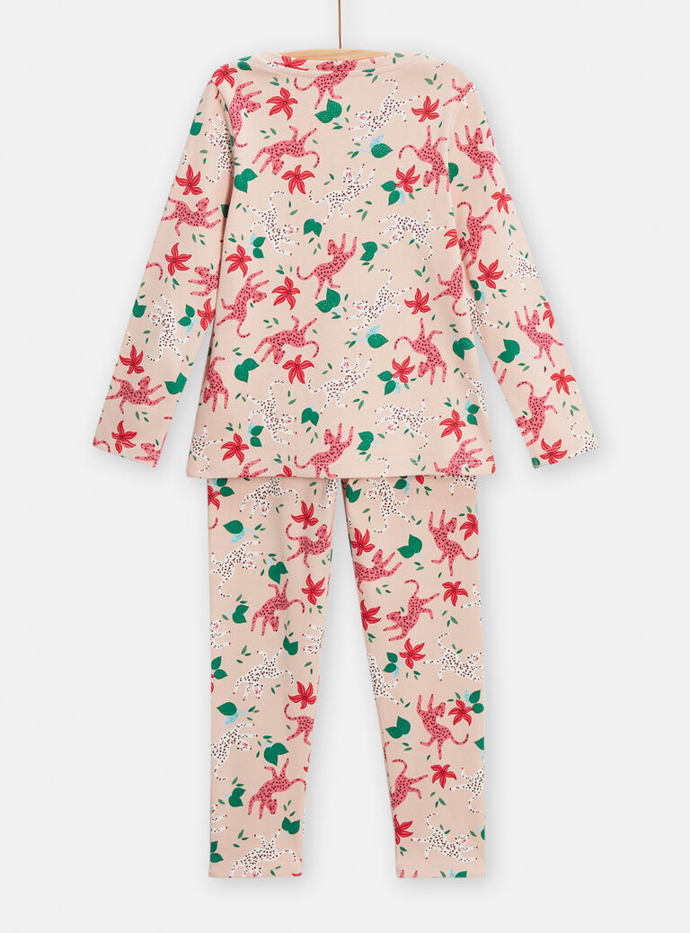 Pyjama roseen en côtes imprimé panthère pour fille