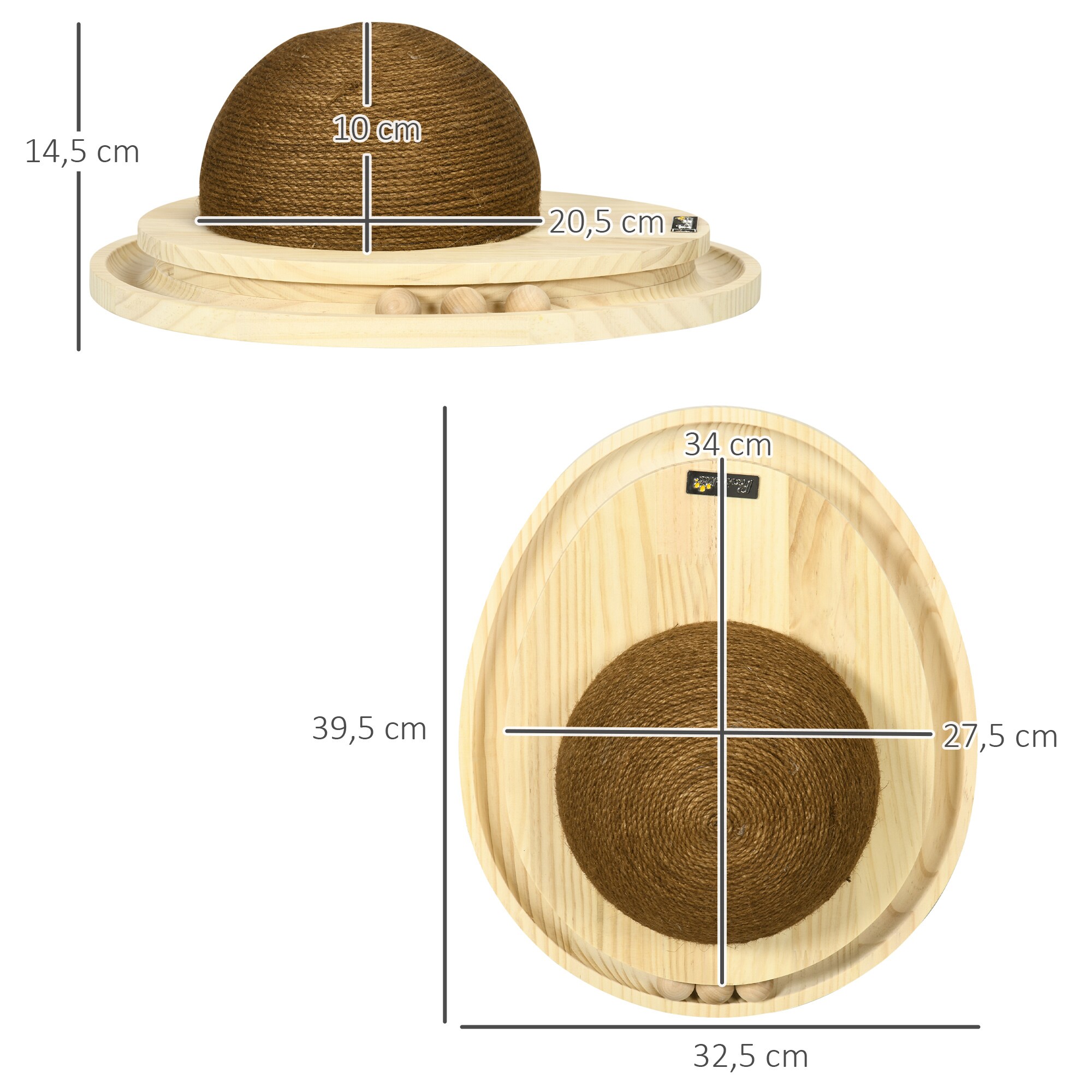 PawHut Holzkatzenspielzeug mit Kratzbrett natur 39,5L x 32,5B x 14,5H cm