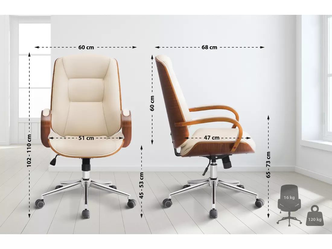 Chaise de bureau - Similicuir & Antique clair - Noyer / Crème - Yankton
