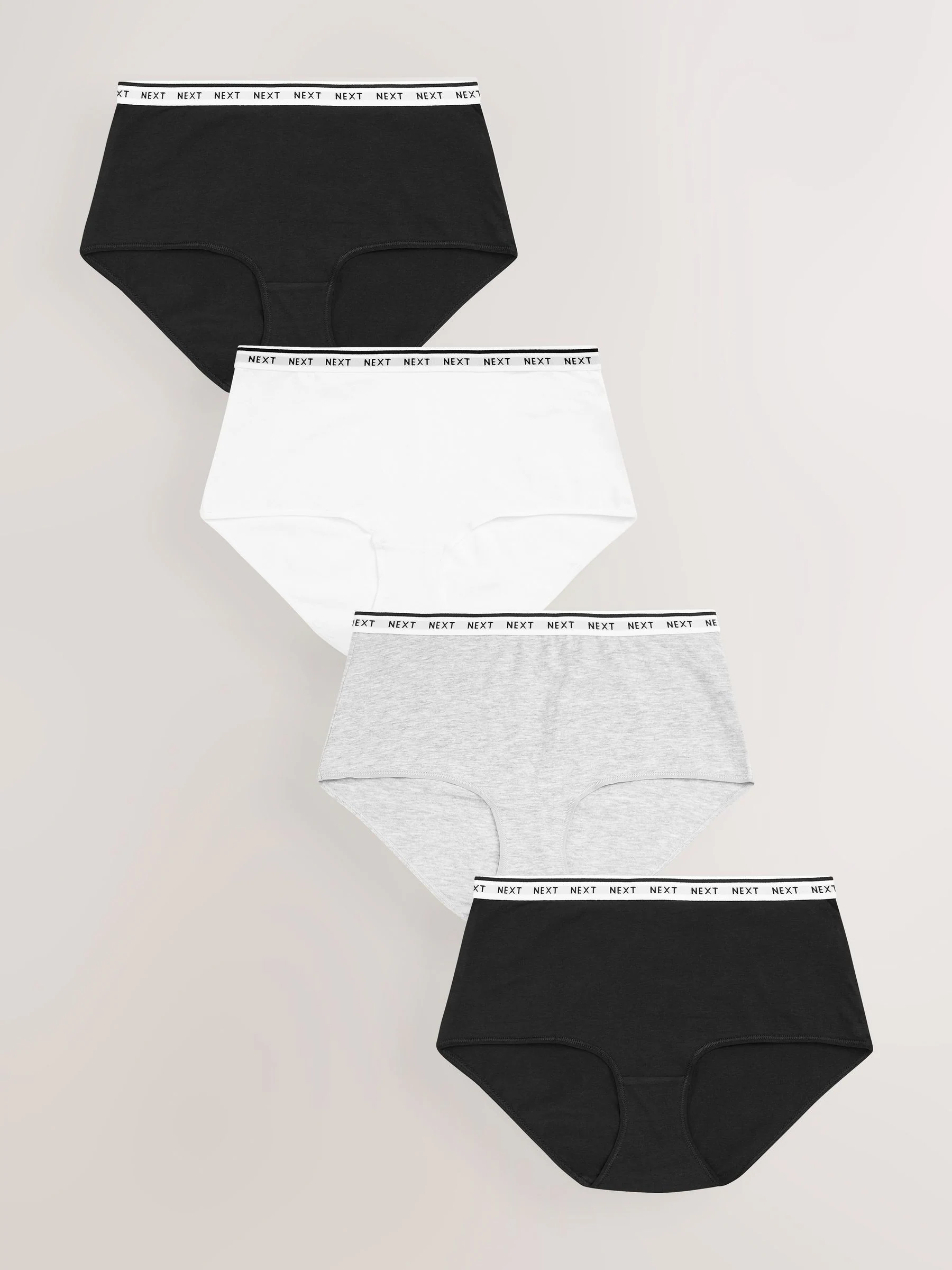 Wit/zwart/grijs - 4 Katoenen slipjes met logotailleband