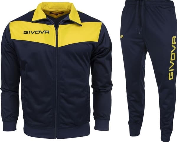 Givova Fotballtreningstreningssett joggebukser Givova Tuta Visa Triacetato marineblå-gul TR018 0407 L