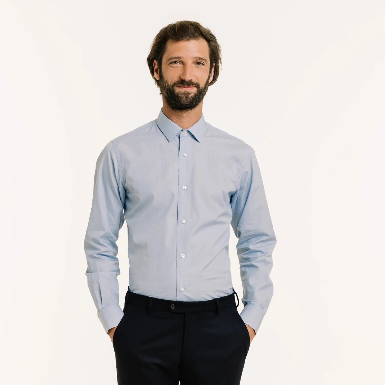 Blue double-twisted thread-on-fil shirt