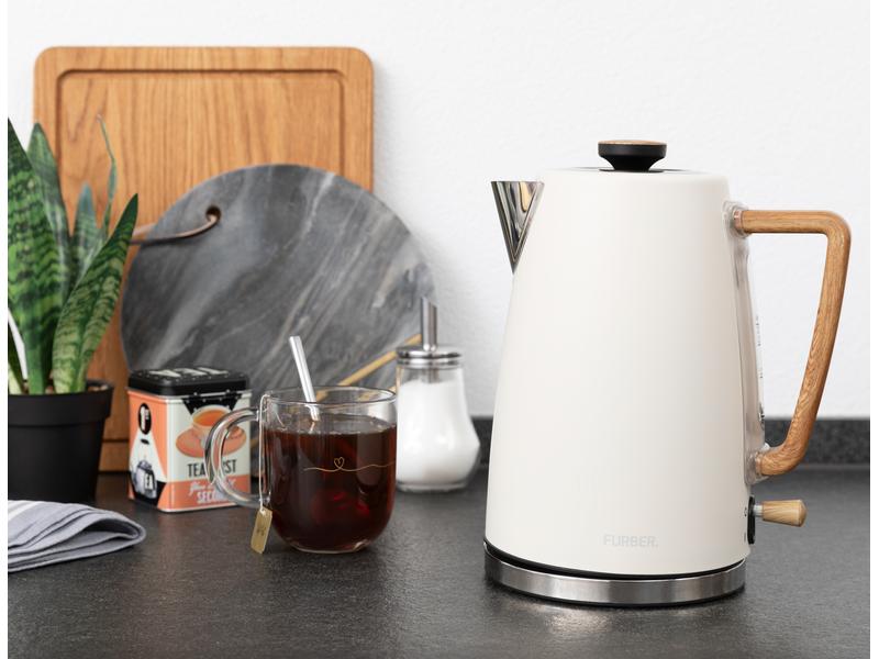 FURBER Wasserkocher Hepburn 1.7 l, Beige Wasserkocher mit 360°-Sockel mit Kabelaufwicklung