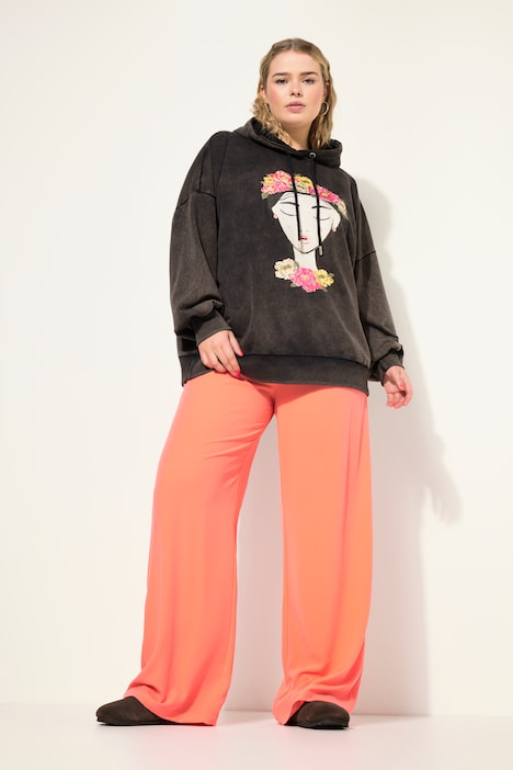 Hose, High Waist, weites Bein, Bundfalten