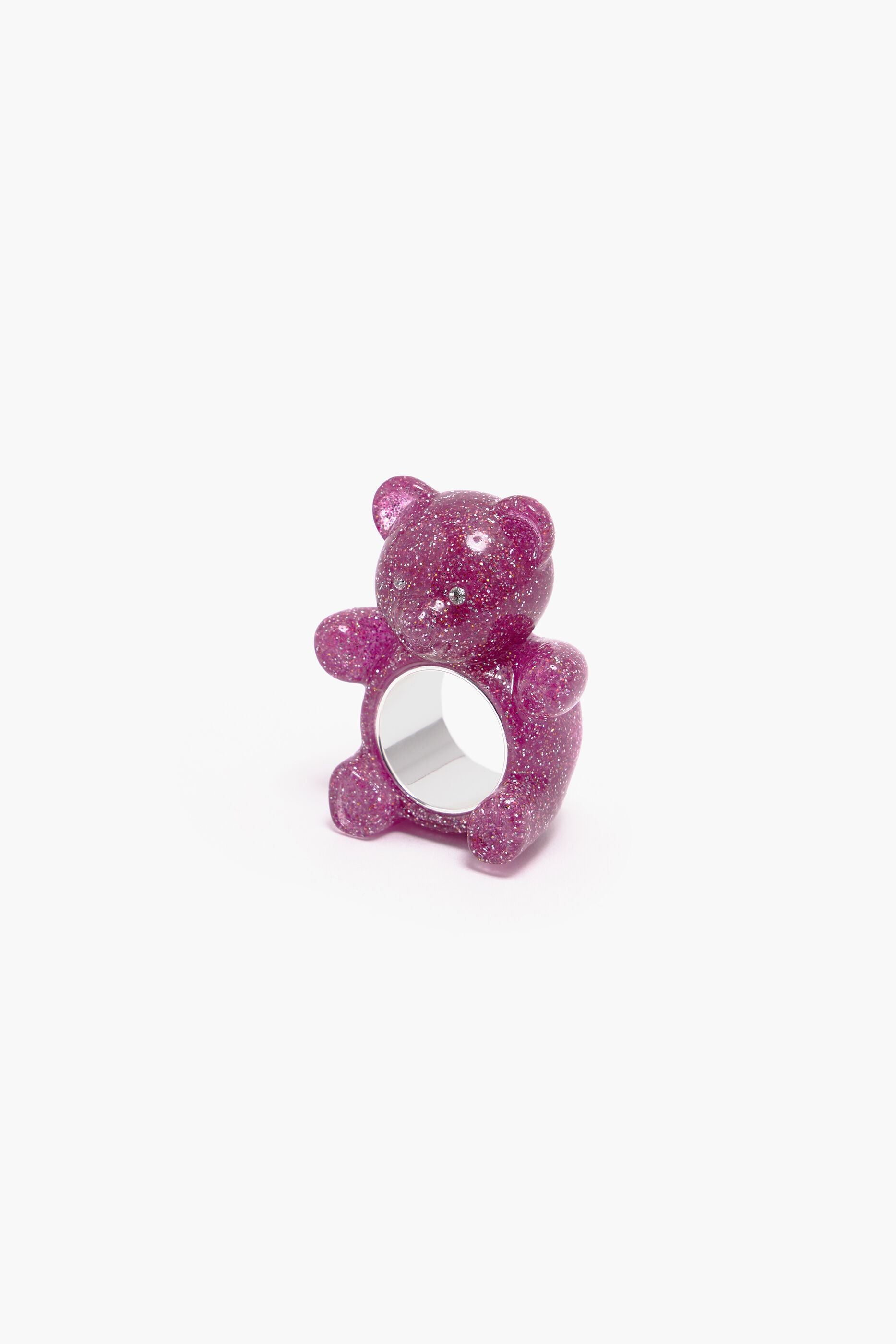 Anel de urso rosa com glitter