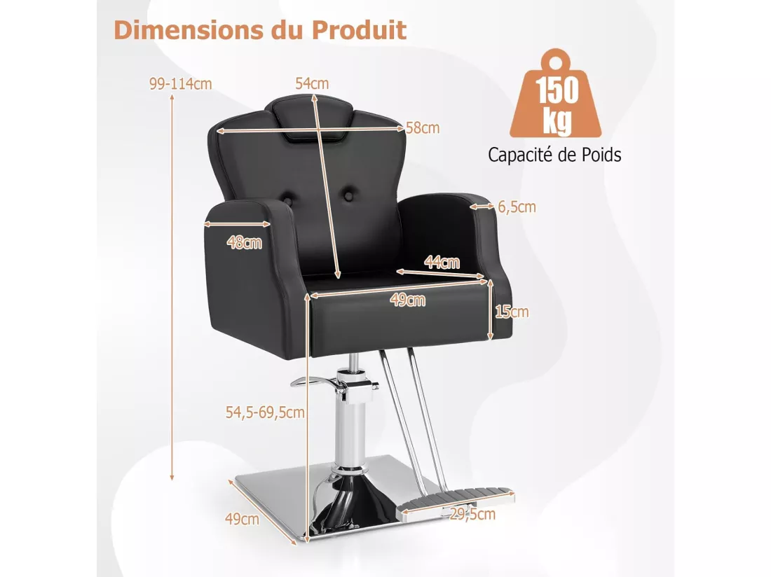 Fauteuil de Coiffure Hydraulique Rotative à 360°, Chaise de Salon Coiffure avec Hauteur et Appui-tête Réglables Accoudoirs en Bois Massif Charge 150KG, pour Salon de Beauté
