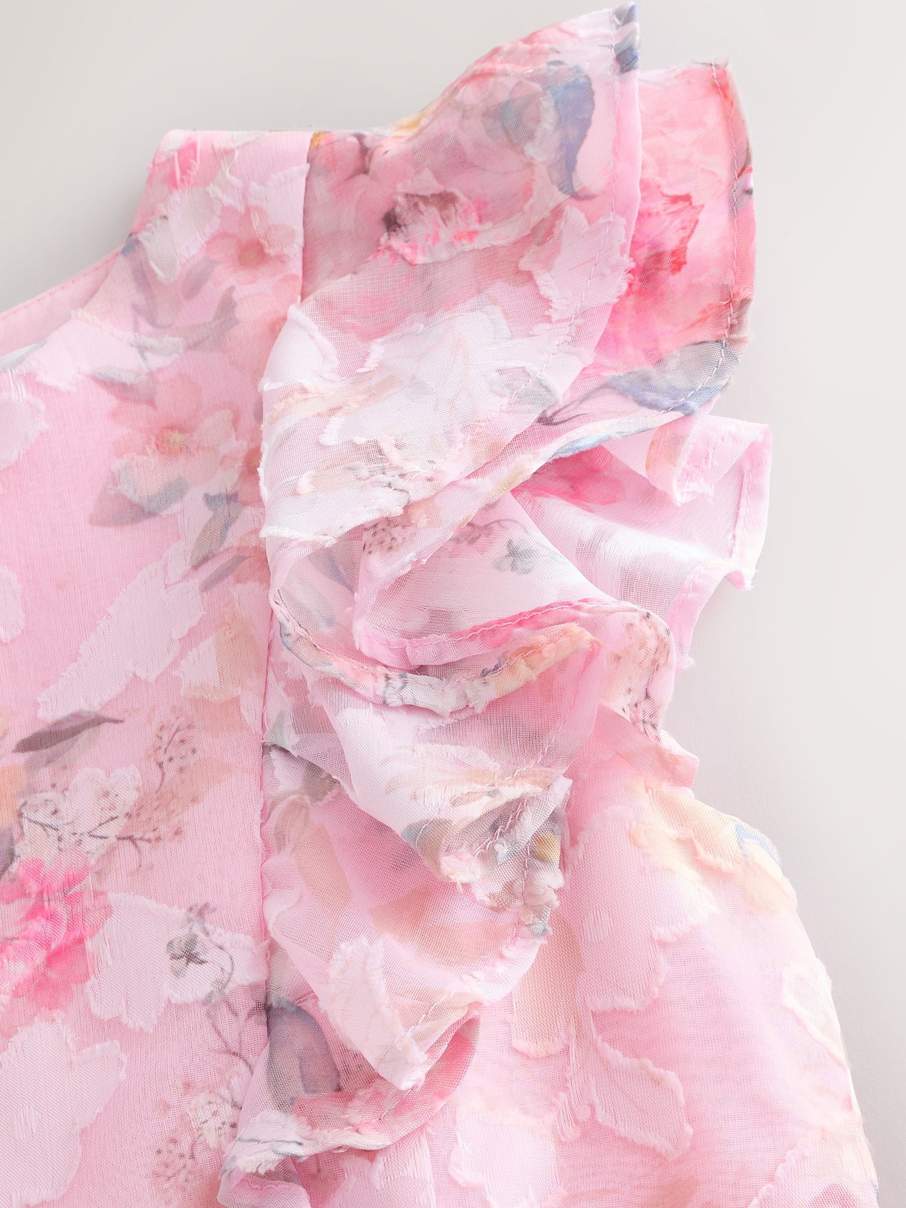 Roze - Feestjurk met bloemen en ruches (3-16jr)