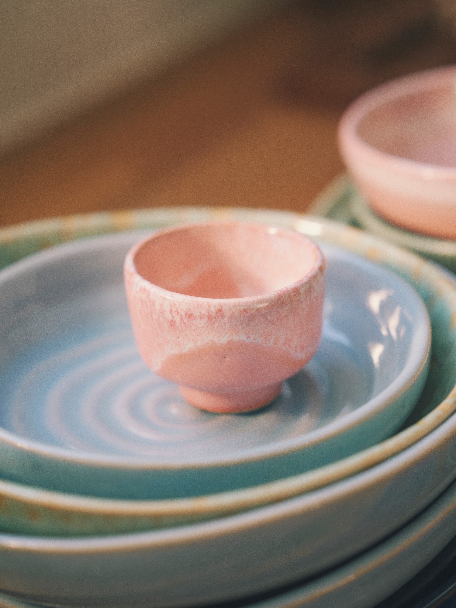 Skål | Stentøj. Ø5 cm. | Coral, White