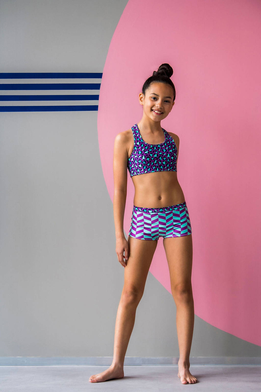 reversible crop bikini paars/mintgroen