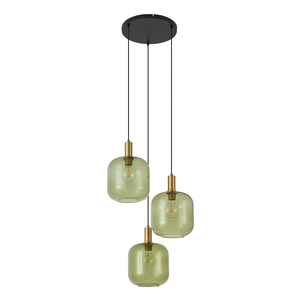 Hotel Chique hanglamp zwart met goud en groen glas 3-lichts - Zuzanna