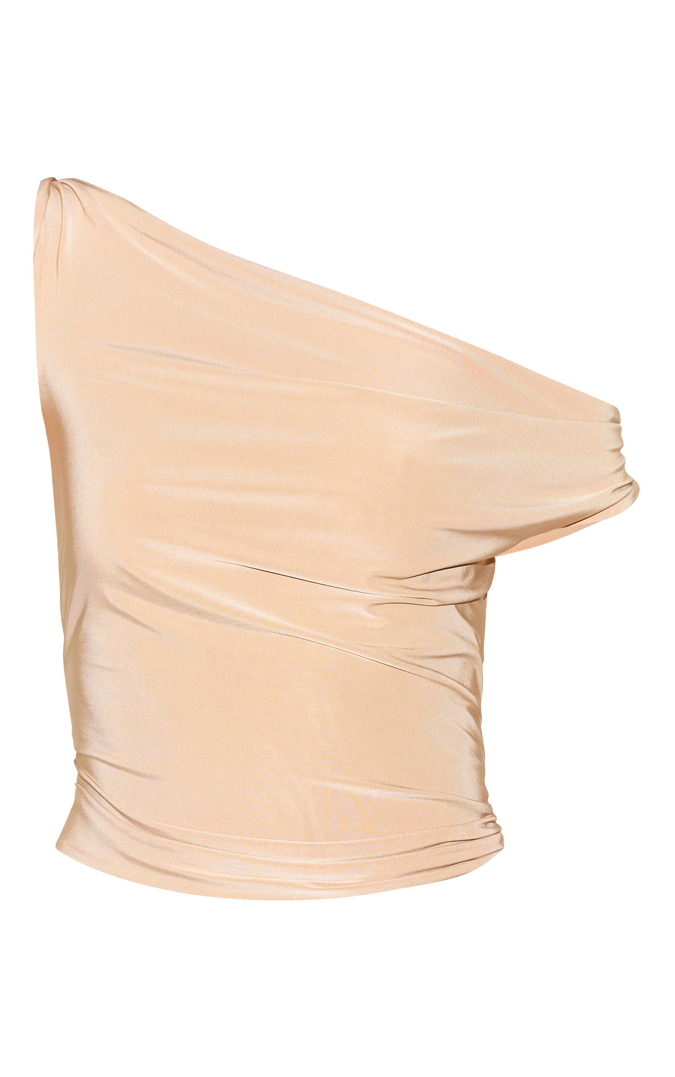 Sable Haut Long À Col Bénitier Avec Manches Torsadées En Tissu Slinky Double Épaisseur