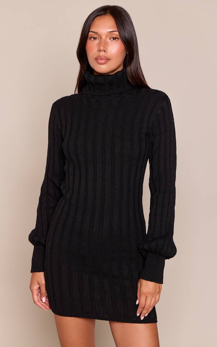 Noir Robe Synthétiquell À Col Roulé En Maille
