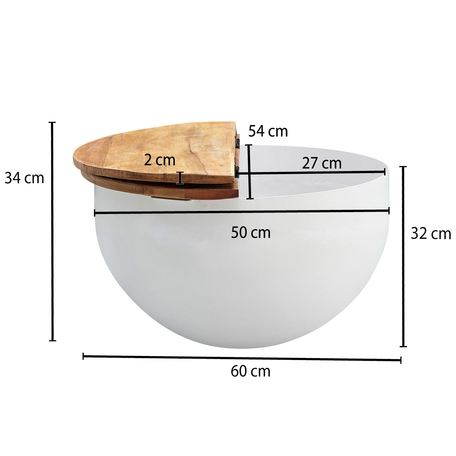 Couchtisch rund 60 x 60 cm Weiß/Mango massiv