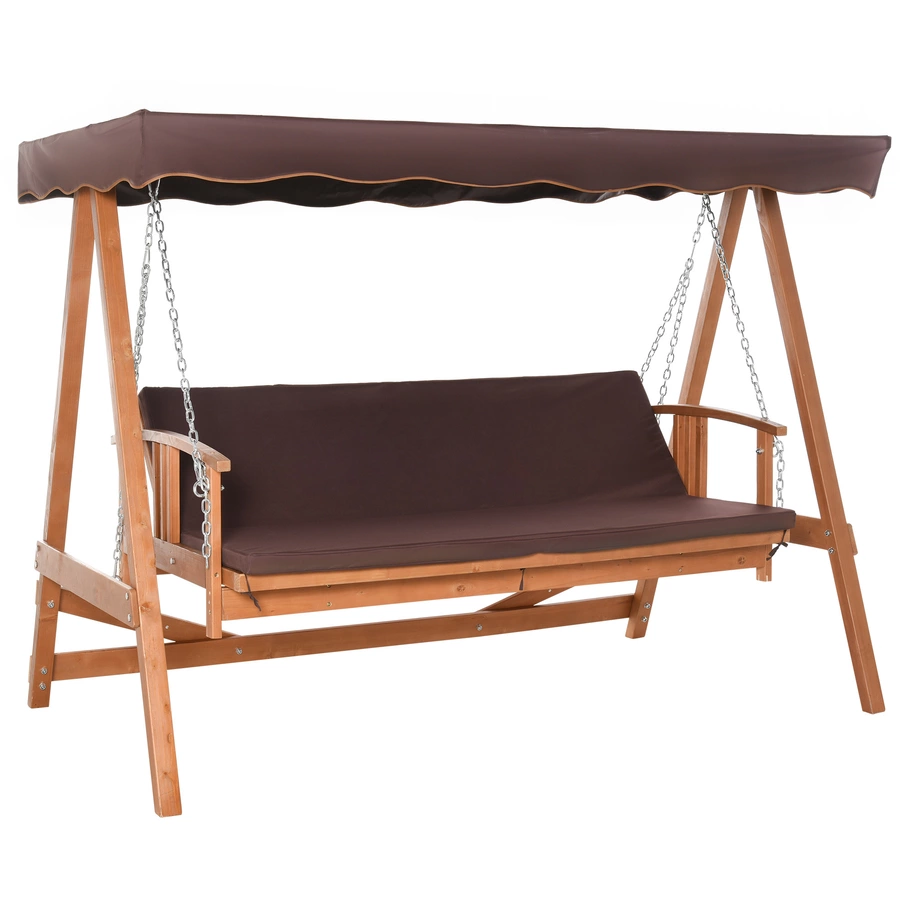 Outsunny 2-in1 Hollywoodschaukel mit Liegefunktion natur, braun