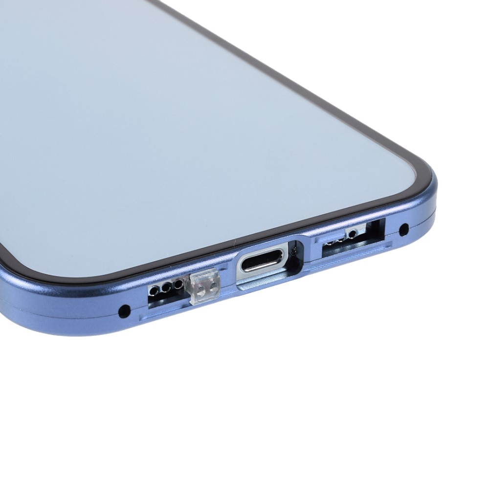 iPhone 13 Pro Magnetische Alu Schutzhülle mit Panzer Glas Backcover   Privacy Glas Displayschutz (Magnet-Technologie) - Blau