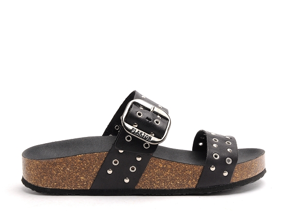 Plakton mules et sabots plats femme met rock noir