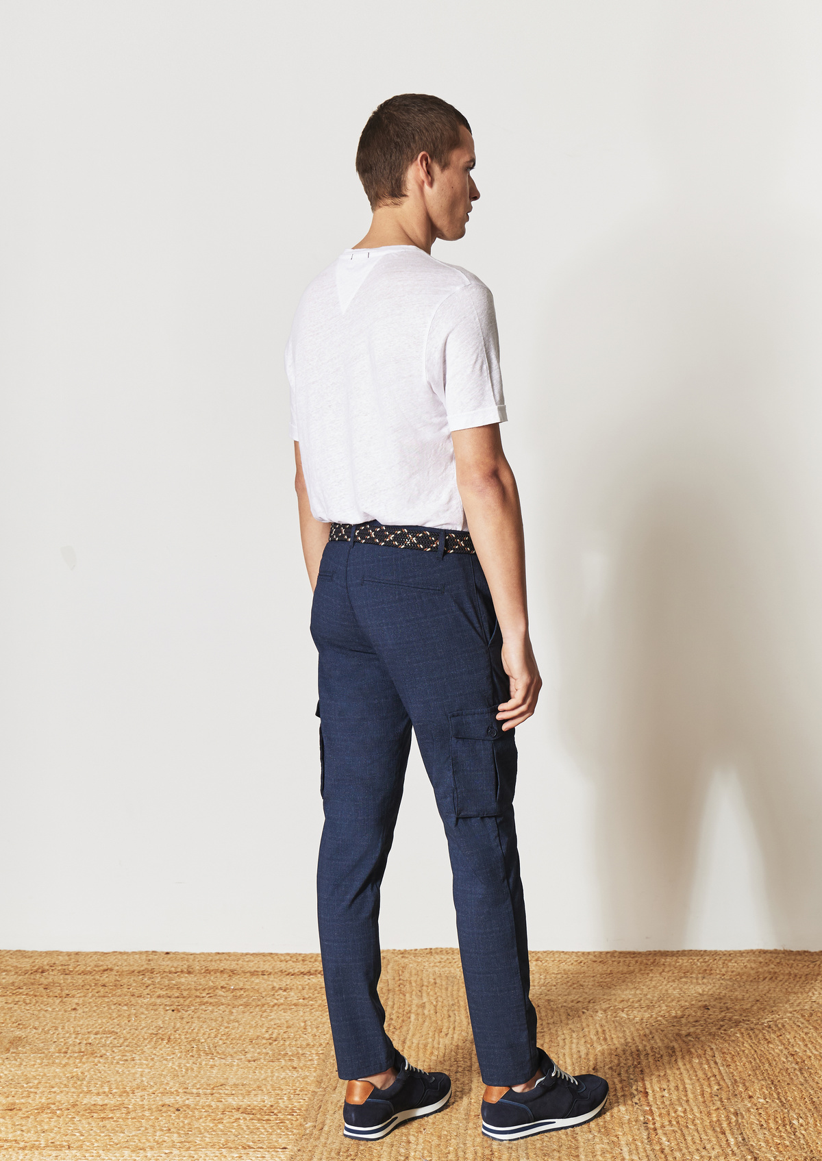 Pantalon cargo skinny uni bleu indigo
