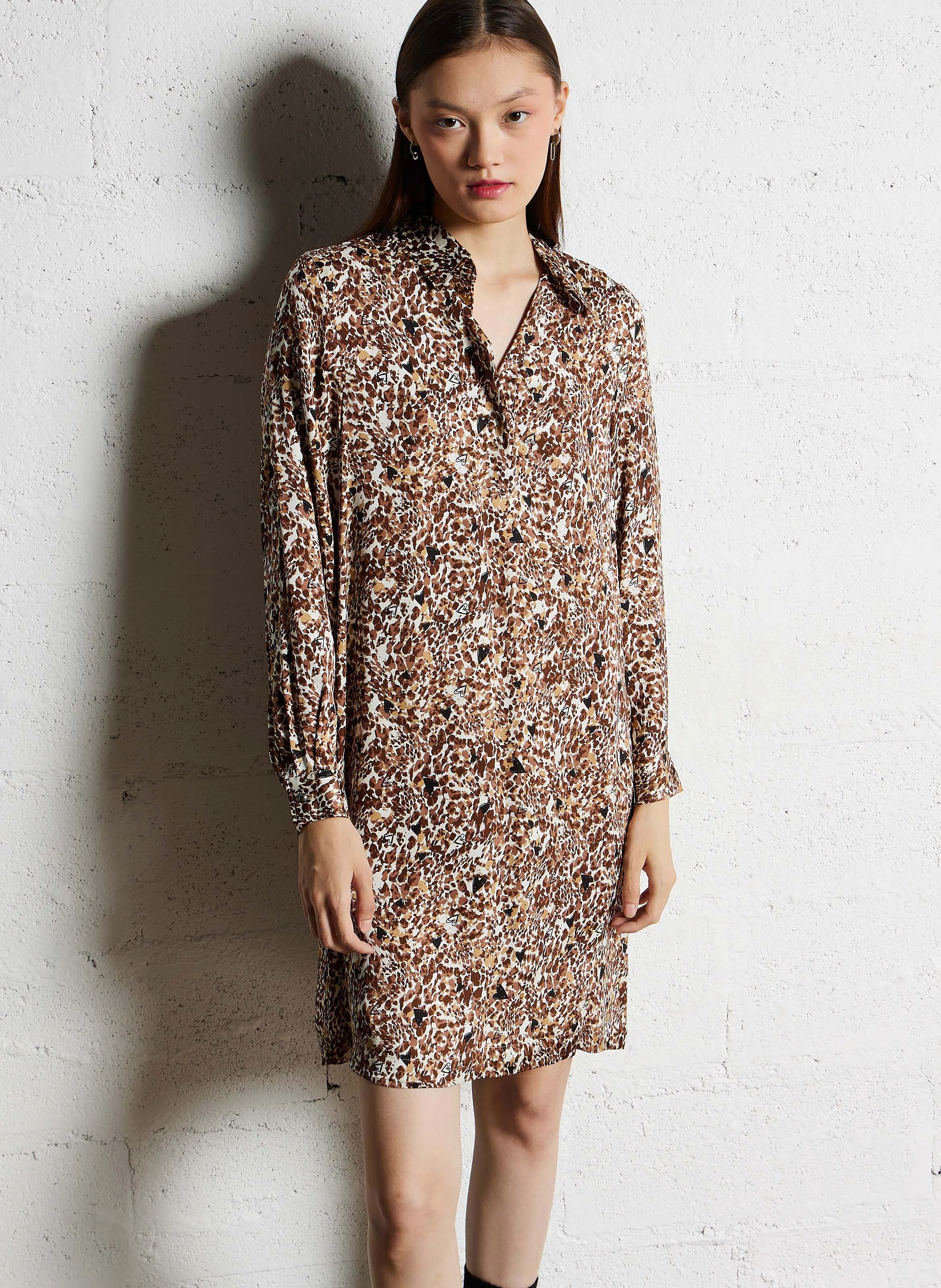 Robe col chemise fluide à imprimée | Blanc