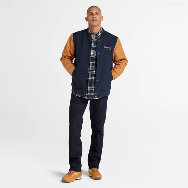 Camisa xadrez de flanela grossa masculina na cor azul marinho