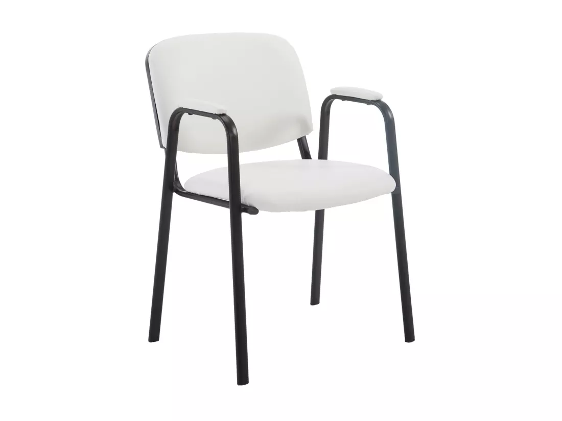 Chaise de conférence - Similicuir & Métal noir mat - Blanc - Ken Pro