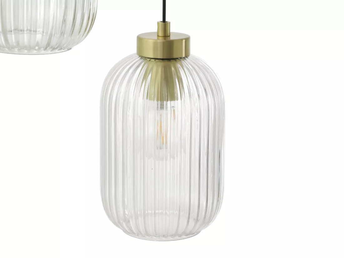 Lustre vintage en métal et verre - 3 globes - L. 30 x H. 120 cm - Doré - LOUXOR