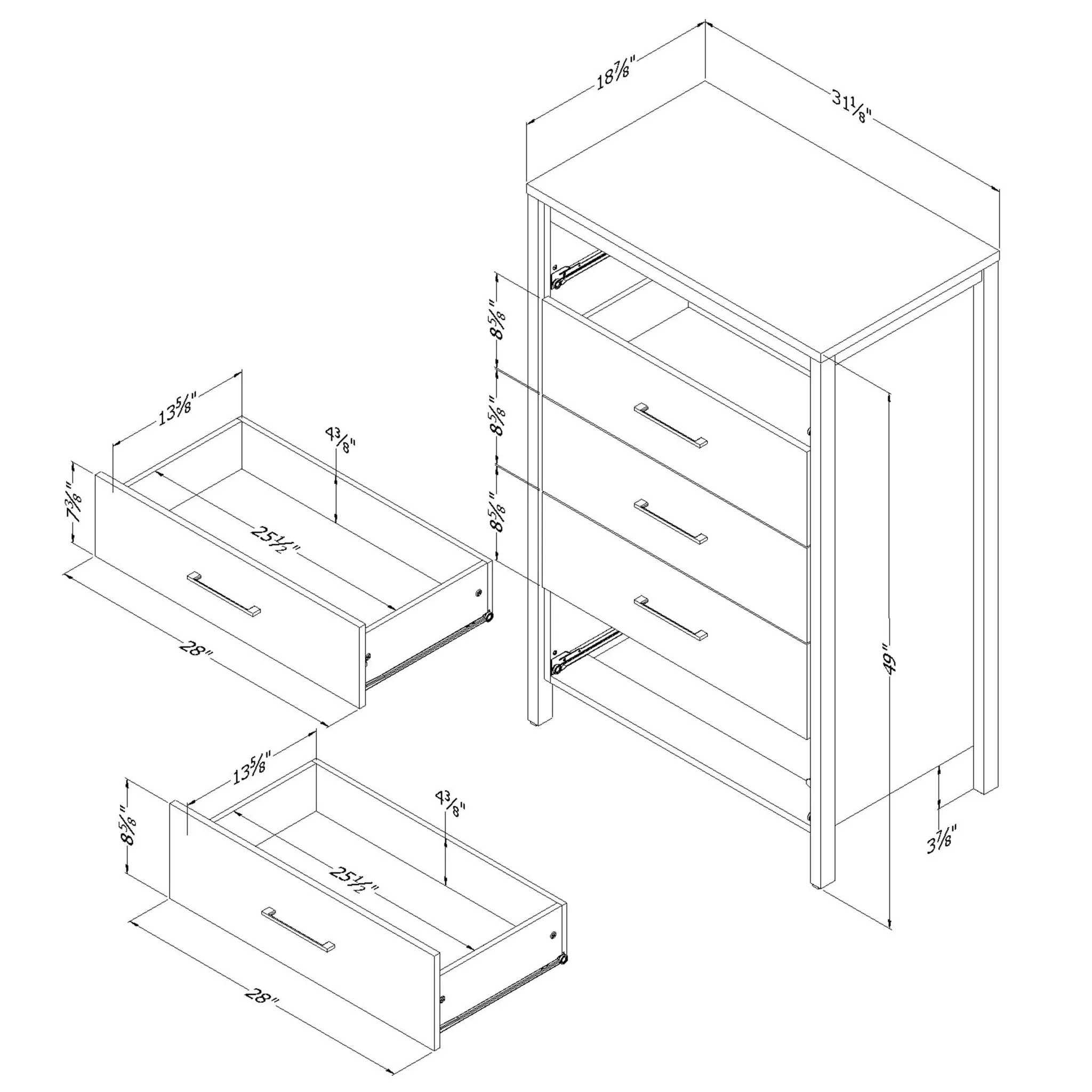 South Shore Bureau 5 Tiroirs Gravity - Érable Cendré