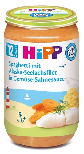 HiPP Spaghetti mit Alaska-Seelachsfilet in Gemüse-Sahnesauce ab 12. Monat