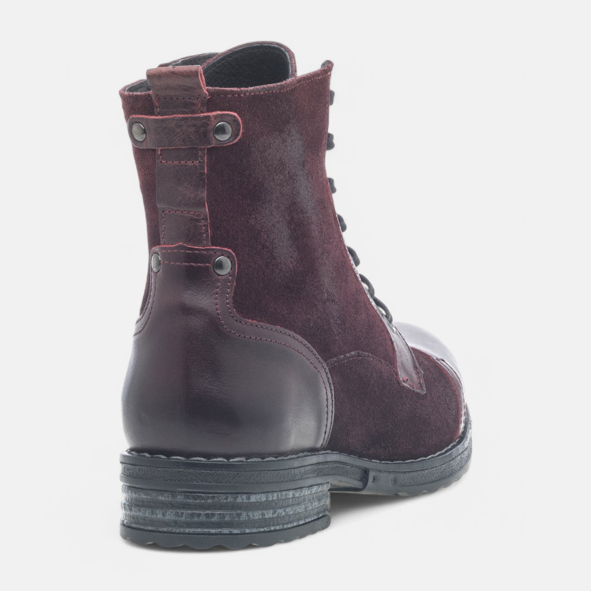 Bottines à lacets Femme en cuir bordeaux
