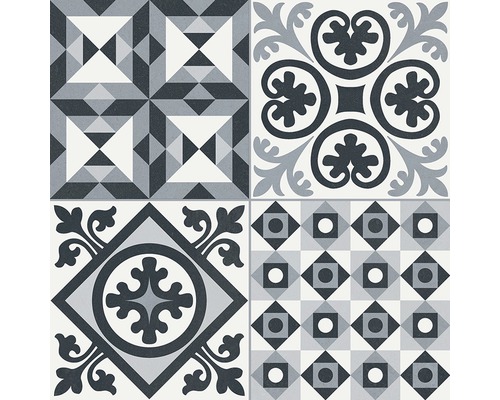Porseleinen wand- en vloertegel Heritage zwart in 19 verschillende designs 33,15 x 33,15 cm
