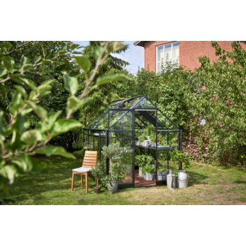 Tuinkas Royal Well Qube 68 zwart gecoat met 3mm veiligheidsglas