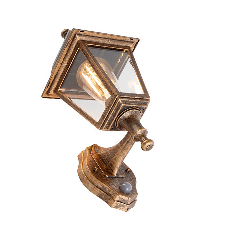 Antieke wandlamp goud IP44 met bewegingsmelder - Capital